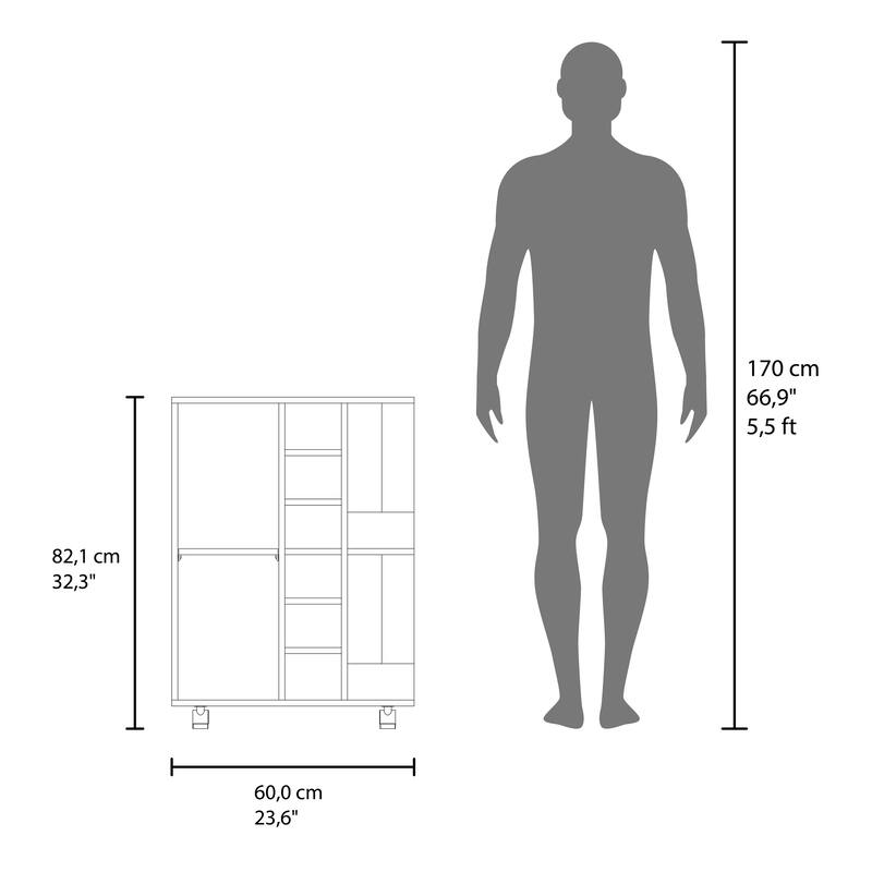 FM Furniture Tennessee Bar Cart, One Cabinet With Division,Black