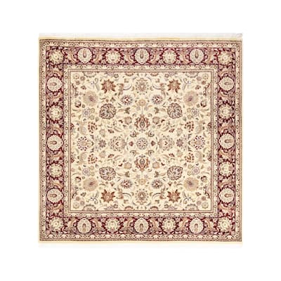 Overton Handknotted Wool Traditional Oriental Ivory Square Area Rug - 6' x 9'