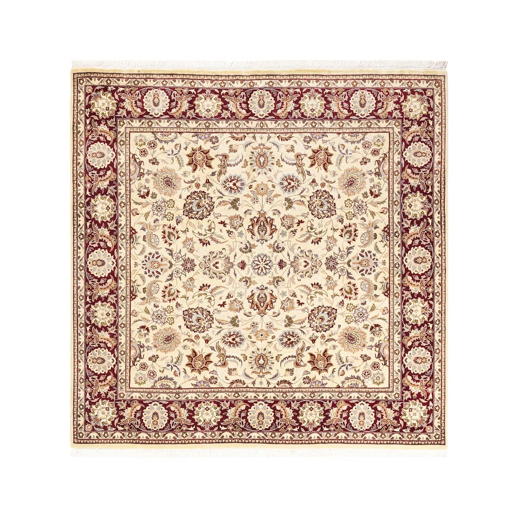 Overton Handknotted Wool Traditional Oriental Ivory Square Area Rug - 6' x 9'