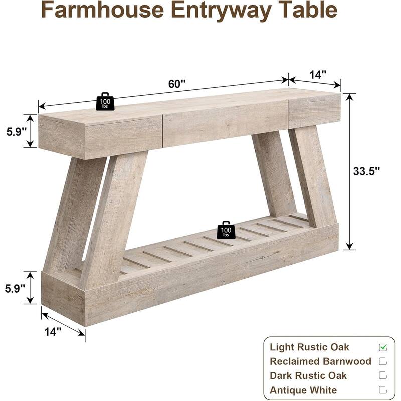 60" Farmhouse Entryway Table with Drawer, Entry Table, Foyer Table