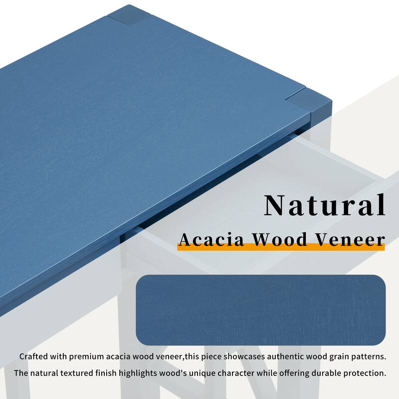 Anmytek Blue Acacia Wood Console Table with 4 Drawers X Base Design for Entryway and Kitchen Storage