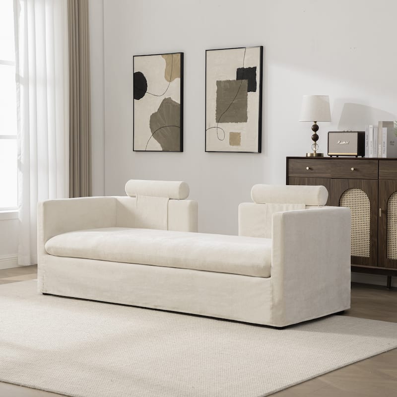 82.68" Extra-Wide Two-Seater Sofa with Chenille Upholstery, Armrest & Backrest Pillows for Living Room