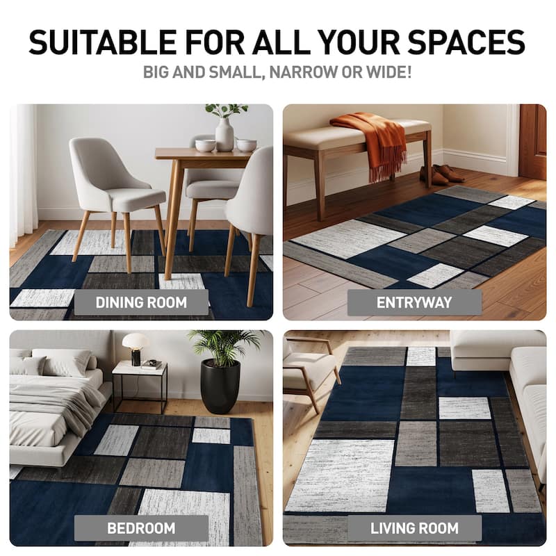 World Rug Gallery Contemporary Modern Boxed Color Block Area Rug