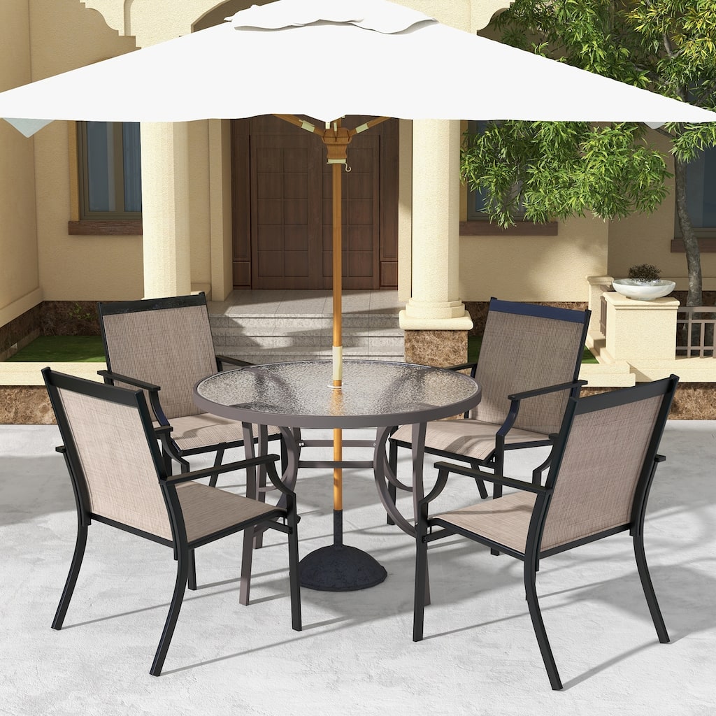 4 Piece Patio Dining Chairs Large Outdoor Chairs with Breathable Seat and Metal Frame - 26" x 24" x 35.5"