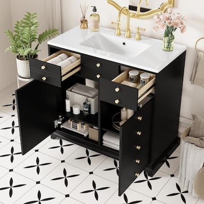 Bathroom Vanity with Resin Sink Set, Bathroom Storage Cabinet with 2 Drawers, Vanity Set with 2 Soft Closing Doors