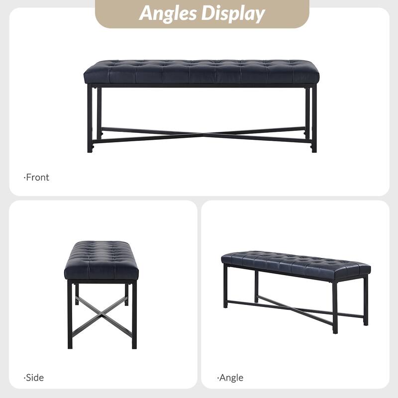Eberhard Modern 50.5" Genuine Leather Upholstered Bench with Metal Legs by HULALA HOME