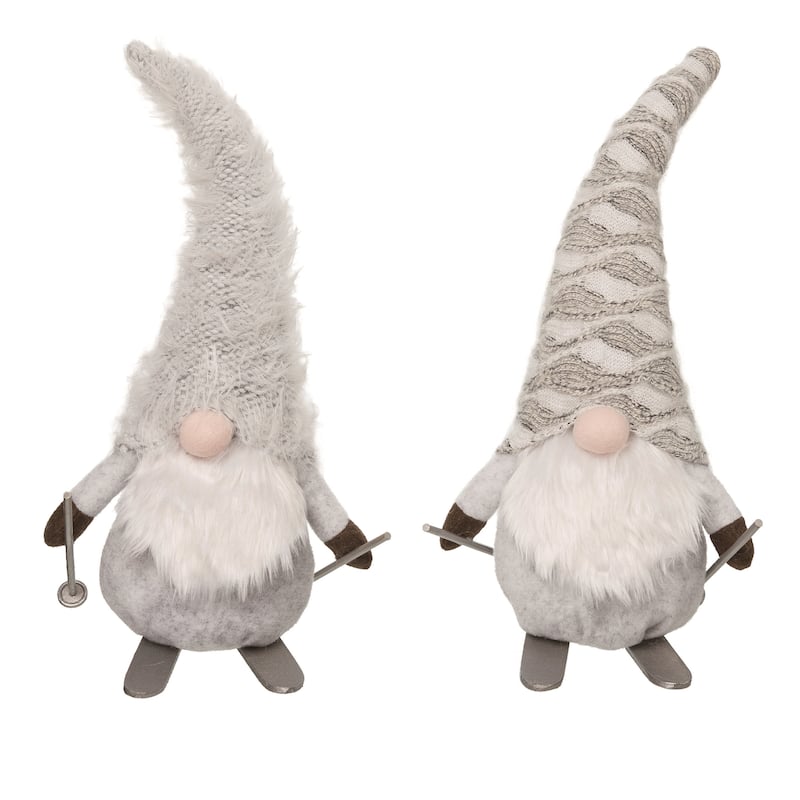 Transpac Plush Skiing Birch Gnome Set of 2 Christmas Home Decorations - Multicolor