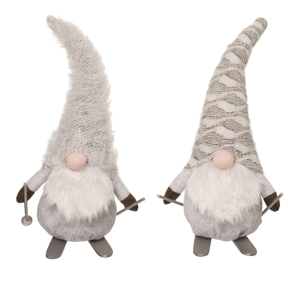 Transpac Plush Skiing Birch Gnome Set of 2 Christmas Home Decorations
