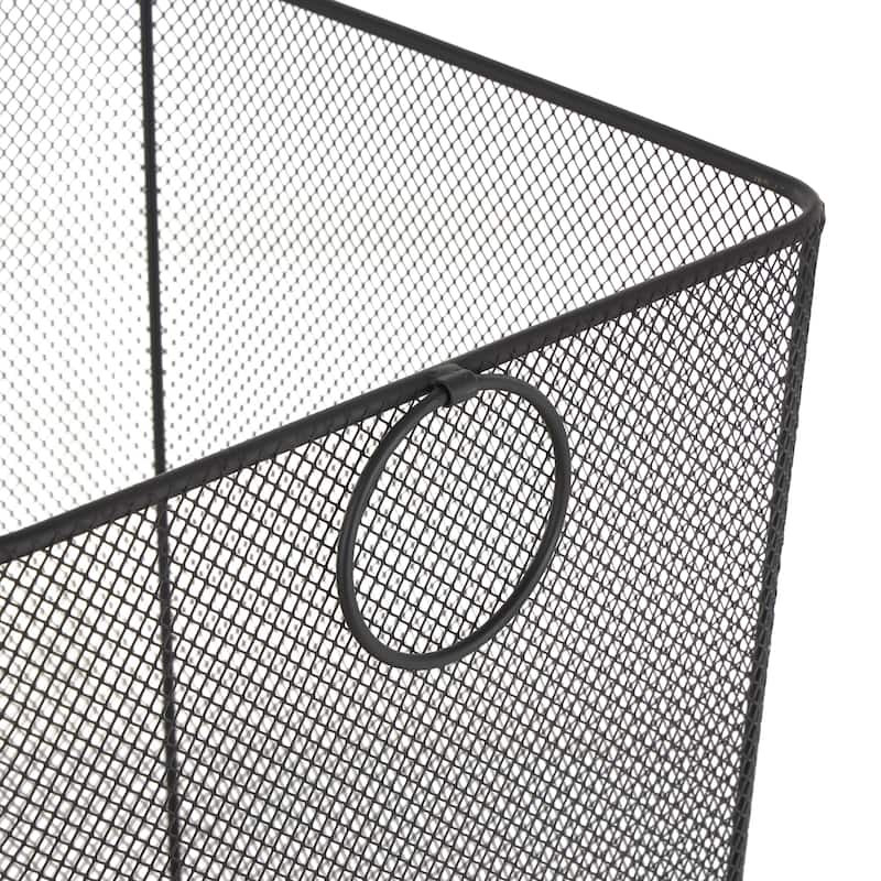 Metal Square Mesh Wire Rolling Laundry Storage Cart with Ring Handles - Black or Gold - Roche River Decor