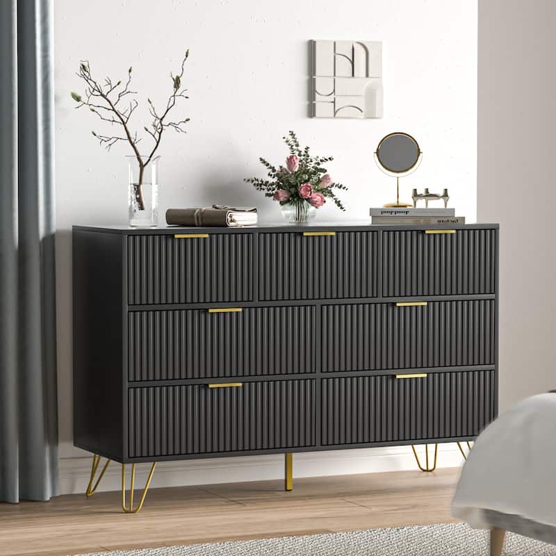 FURNIWAY Fluted Drawer Dresser for Bedroom