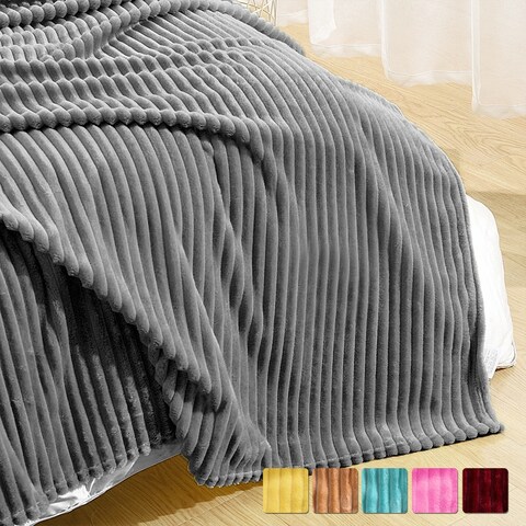 Flannel Throw Blanket Stripe Pattern Reversible for Bed Couch Sofa