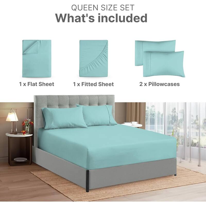 CGK Linens 4 Piece Solid Microfiber Extra Deep Pocket Bed Sheet Set