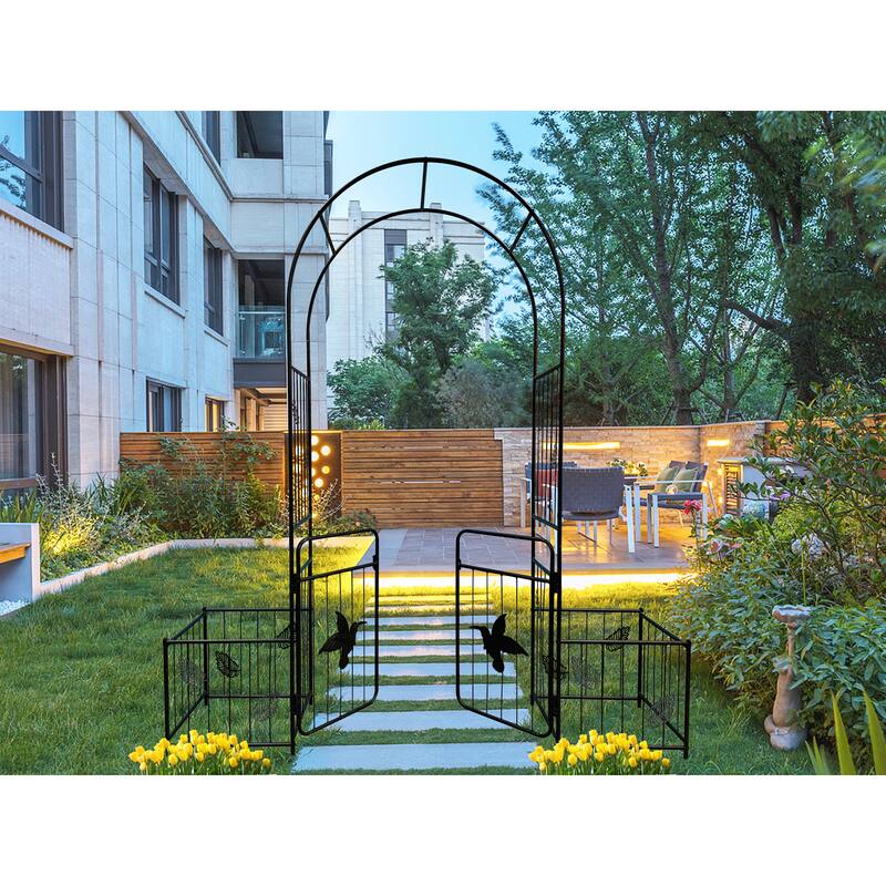 Metal Garden Arch with doors Garden Arbor Trellis Climbing Plants Support Arch Outdoor Arch Wedding Arch Party Events Archway