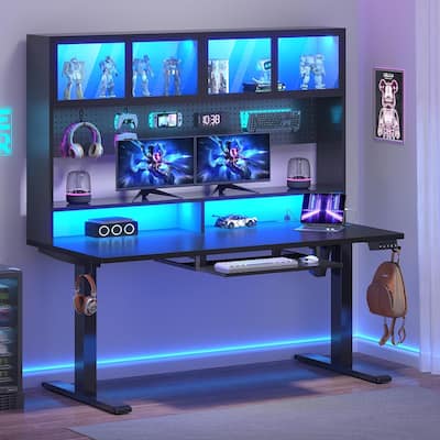 Electric Standing Desk Storage Height Adjustable Gaming Desk Hutch Pegboard