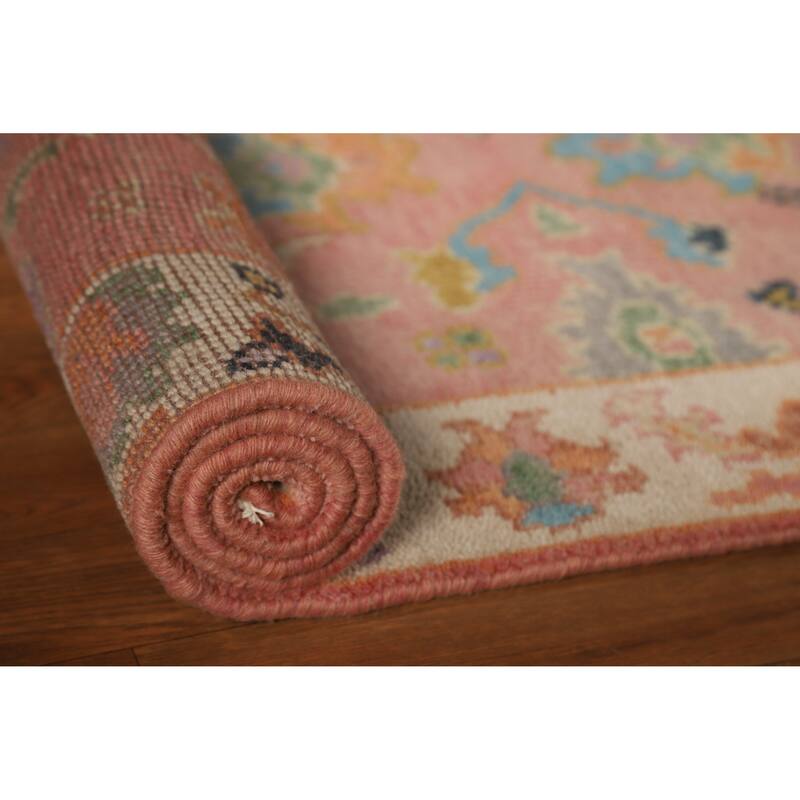 Pink Oushak Indian Runner Rug Hand-Knotted Wool Carpet - 2'6"x 7'11"