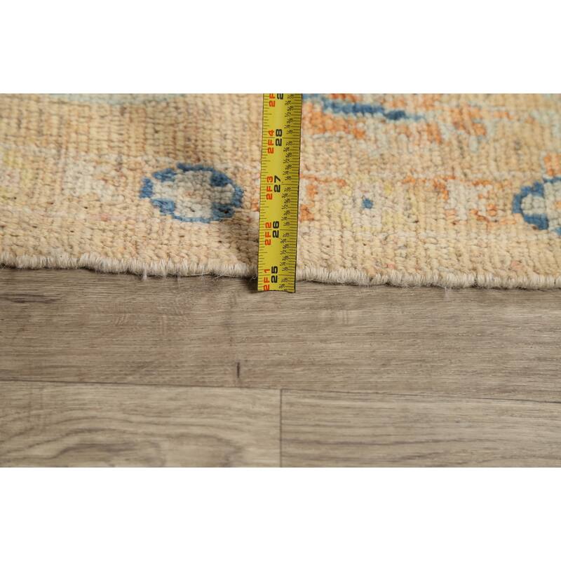 Geometric Turkish Authentic Oushak Oriental Wool Area Rug Handmade - 7'4" x 9'2"