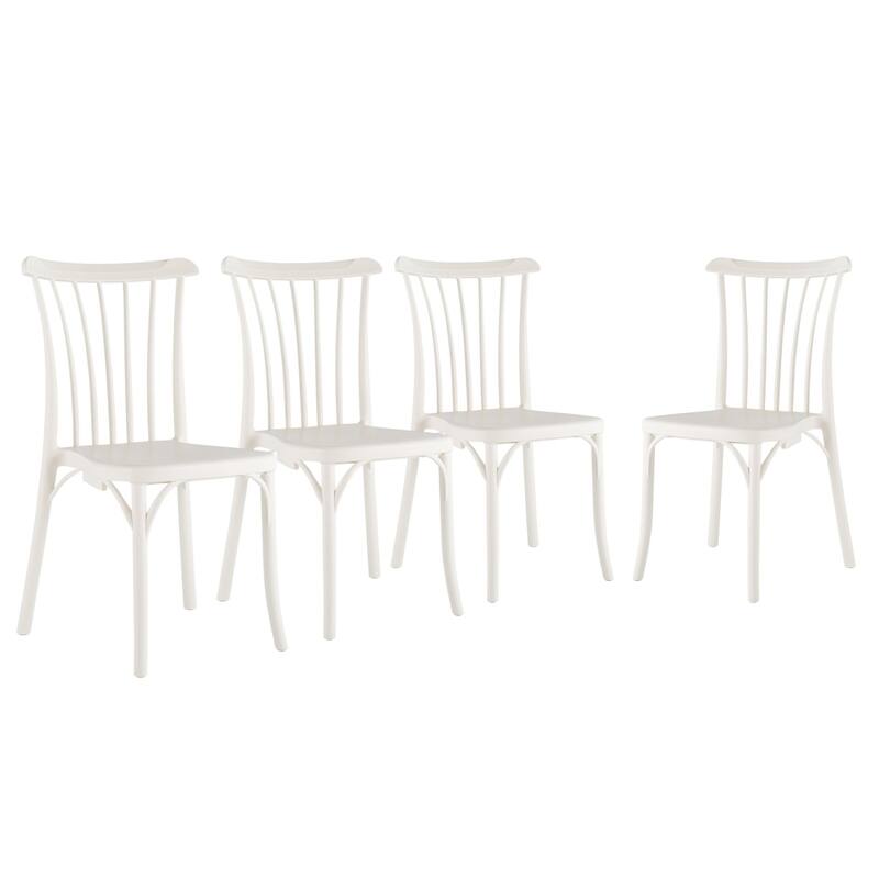 HomeRoots Set of Two White Heavy Duty Plastic Outdoor Stacking Dining Chairs