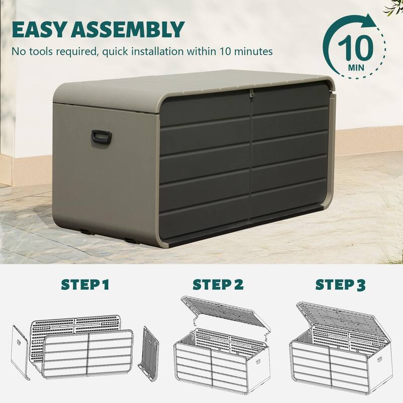 200 Gallon Plastic Deck Box, Large Patio Storage Box with Lock, Wheels & Waterproof Lid for Outdoor Cushions