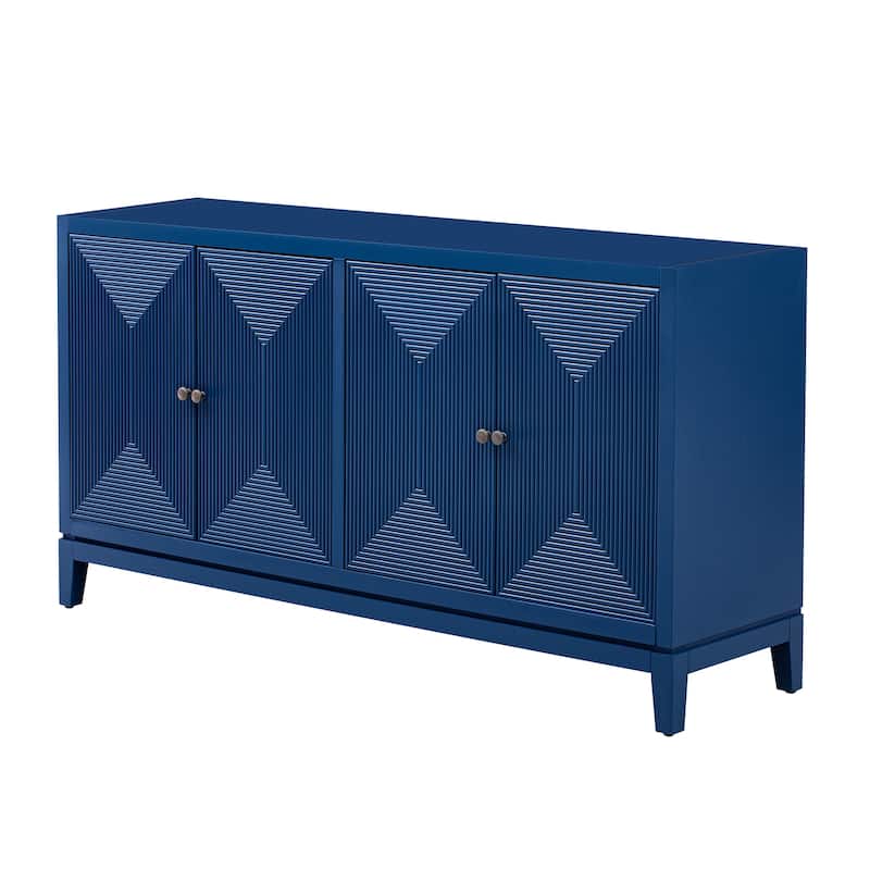 4-Door Storage Cabinet with Adjustable Shelves, Wood Finish Buffet Sideboard Cupboard with Metal Door Handle for Entrance