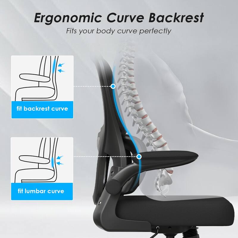 Office Chair, Mesh Ergonomic Office Chair with Lumbar Support, Comfy Computer Desk Chair with Flip Armrest Rolling Wheels