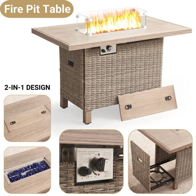 9 - Person Outdoor Wicker Patio Conversation Furniture Set With Fire Pit Table