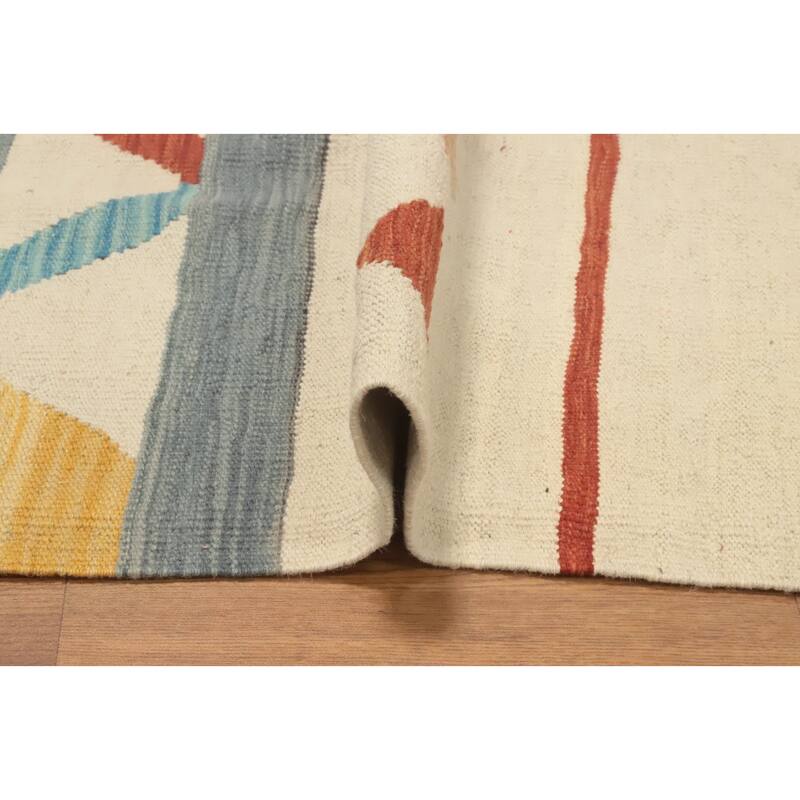 Hand Woven Oriental 100% Wool Carpet Southwestern Tribal Beige & Ivories Kilim Area Rug - 12' 10'' X 10' 0''