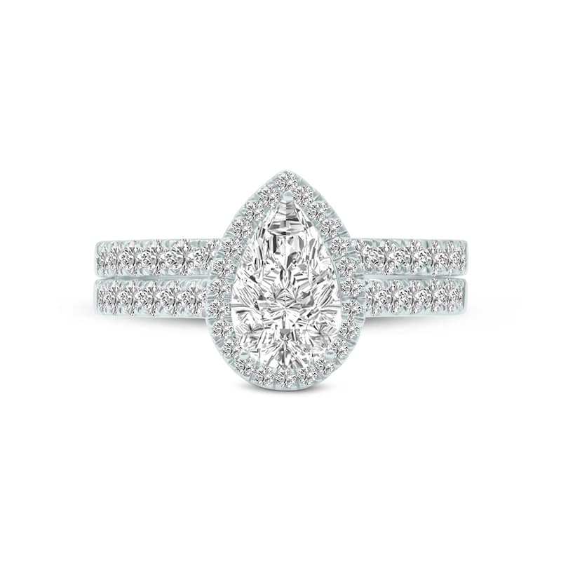 Marquee 1 3/4 Carat TW Center Pear Shape Lab Grown Diamond Halo Bridal Set in 14Karat White Gold