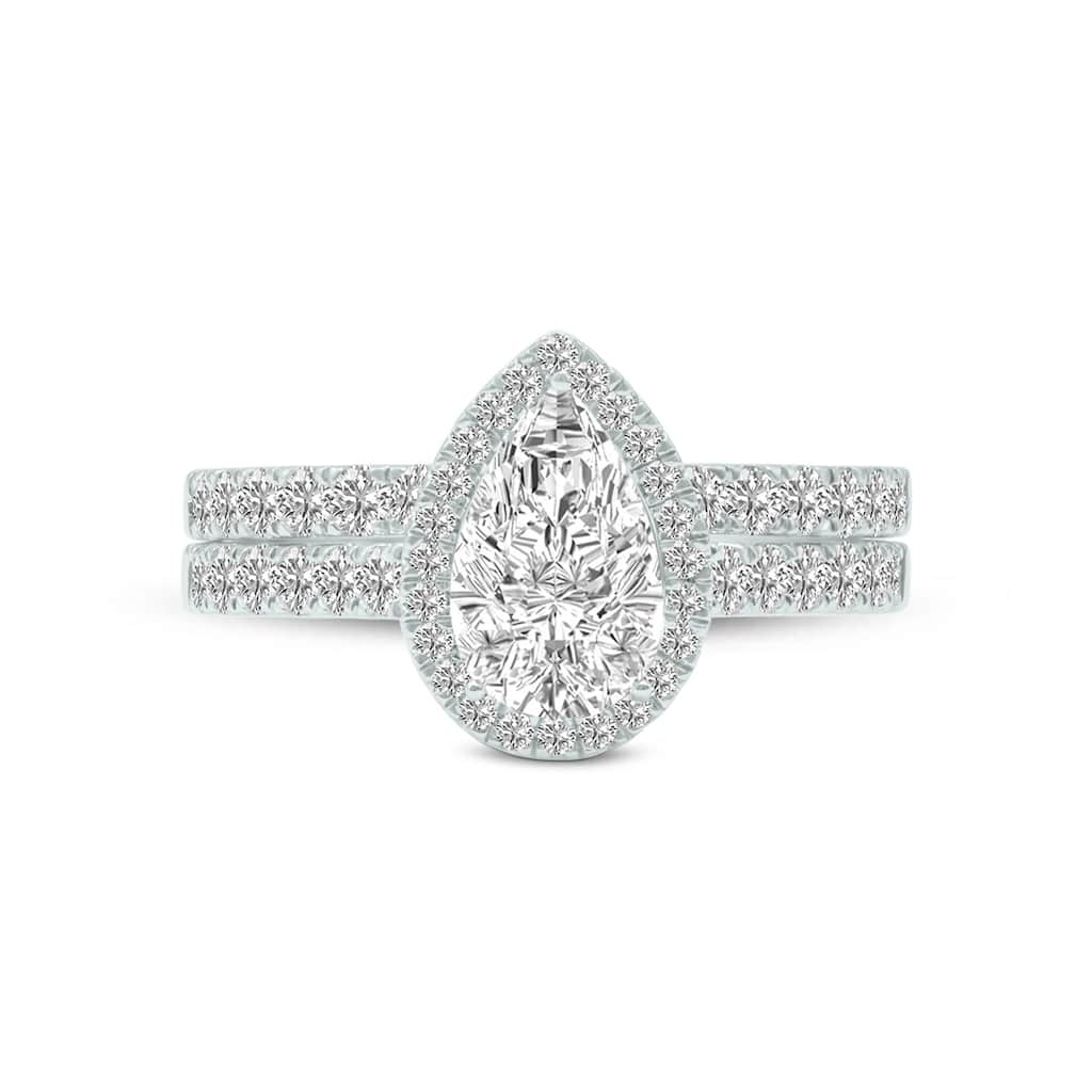 Marquee 1 3/4 Carat TW Center Pear Shape Lab Grown Diamond Halo Bridal Set in 14Karat White Gold
