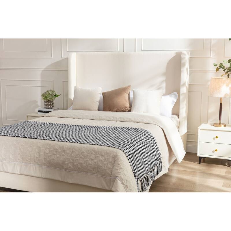 Elegant Upholstered Bed with Wingbacks and No Box Spring for Relaxing