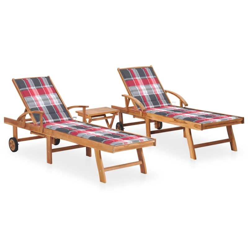 vidaXL Patio Lounge Chair Outdoor Sunbed Sunlounger with Cushion Solid Teak - 76.8" x 23.4" x 13.8"