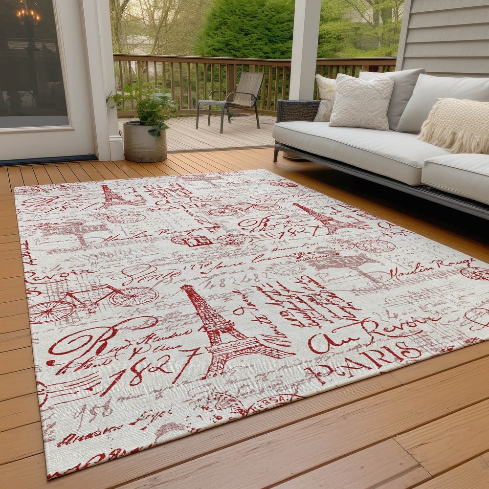 Machine Washable Indoor/Outdoor Modern Paris Chantille Rug