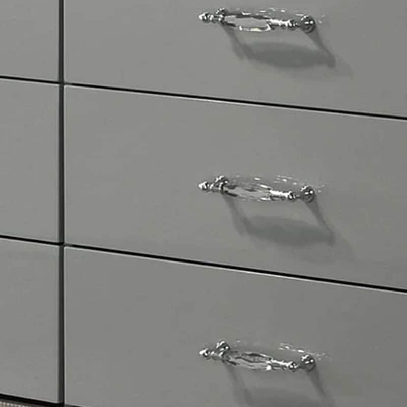 Cyl 6 Drawer Wide Dresser, Metallic Gray Solid Wood with Chrome Trim