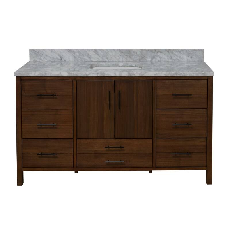 KitchenBathCollection California 60" Single Bathroom Vanity with Carrara Marble Top
