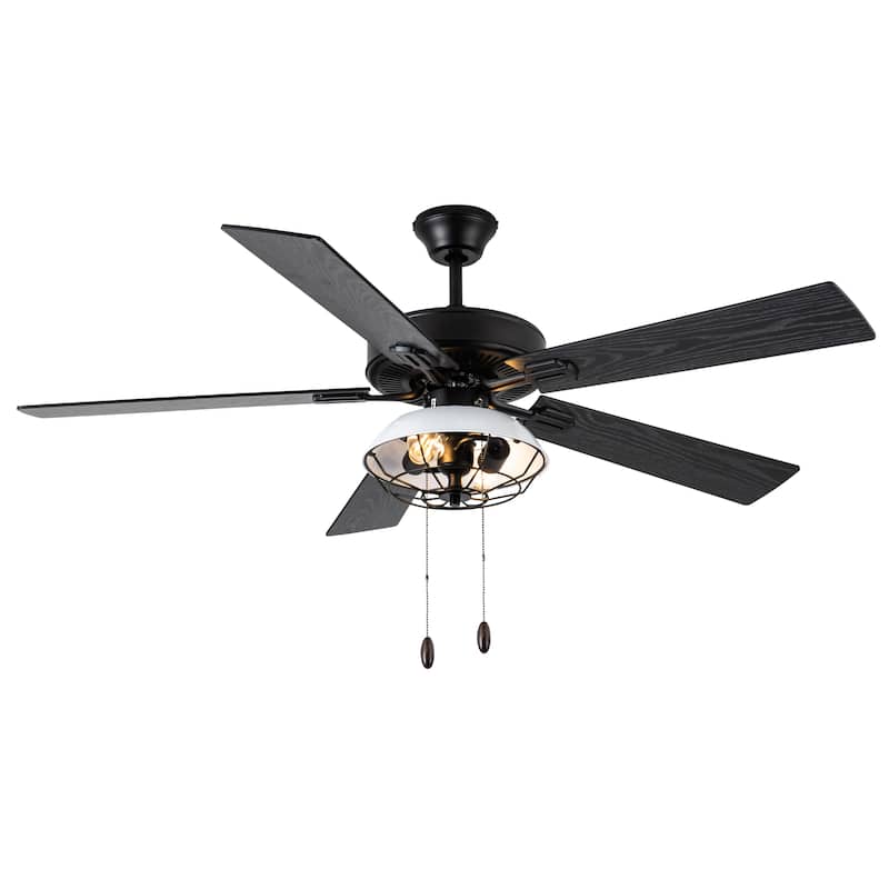 Hudson River of Goods White and Black Metal 52-inch 2-Light Ceiling Fan - 52" x 52" x 13.5"/18.5"
