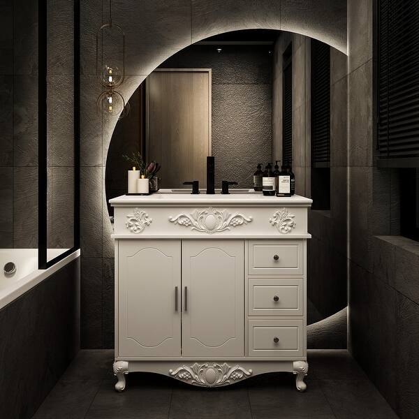 slide 2 of 11, Bathroom Vanity Sink Combo White Cabinet Vanity Ceramic Vessel Sink