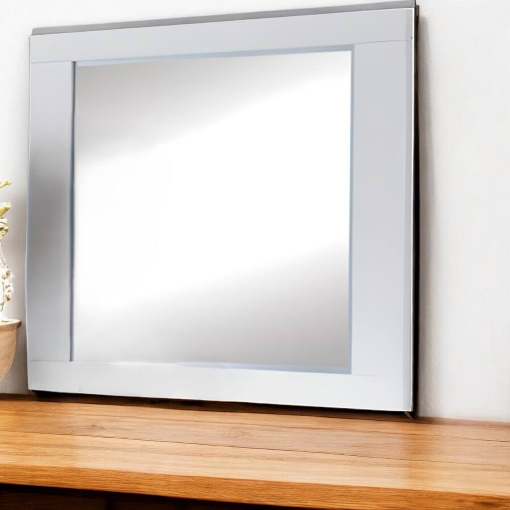 HomeRoots 37" White Wood Framed Mounted Dresser Mirror - 46' X '37' X '1