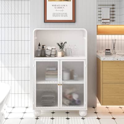 Modern Bathroom Storage Cabinets with Glass Doors and Shelves