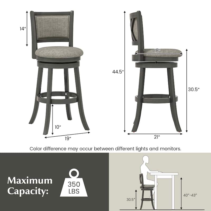 Gymax Swivel Bar Stools Set of 4 w/ Soft-padded Back & Seat Sturdy