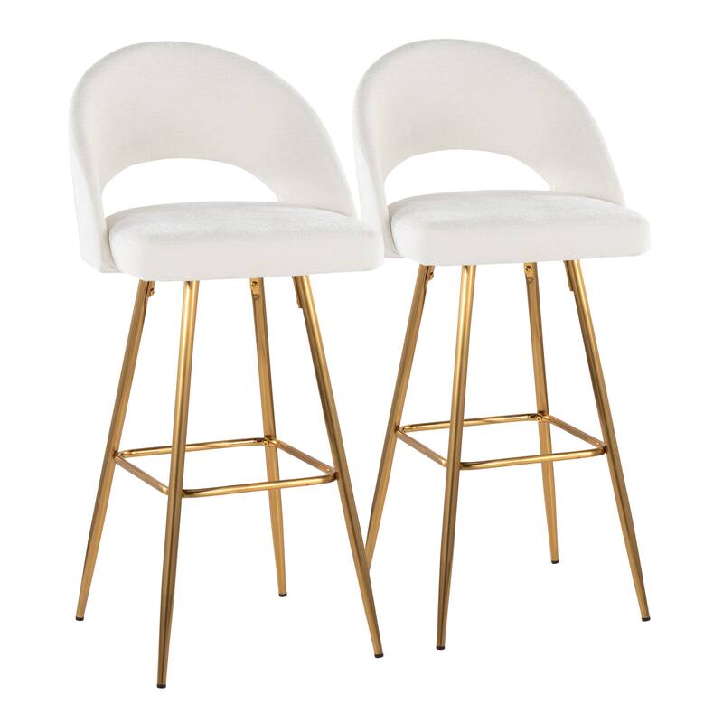 Renee Upholstered 30" Fixed-height Barstool - Set Of 2 - Cream Fabric/Gold