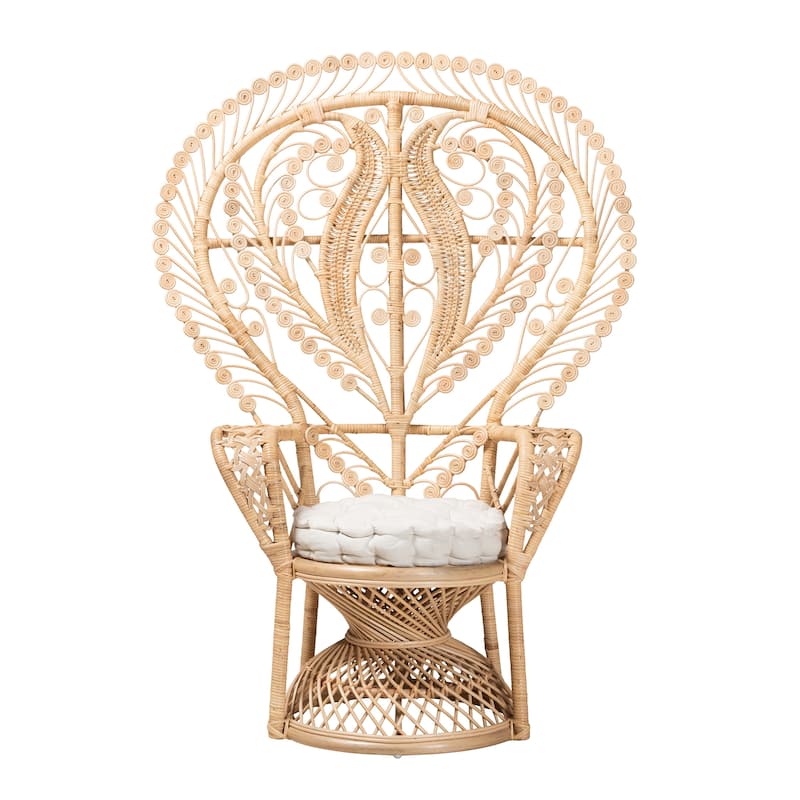 Fedra Modern Bohemian Natural Brown Rattan Peacock Accent Chair