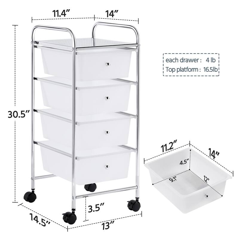 Yaheetech Rolling Storage Trolley with 4 Drawers with Metal Frame