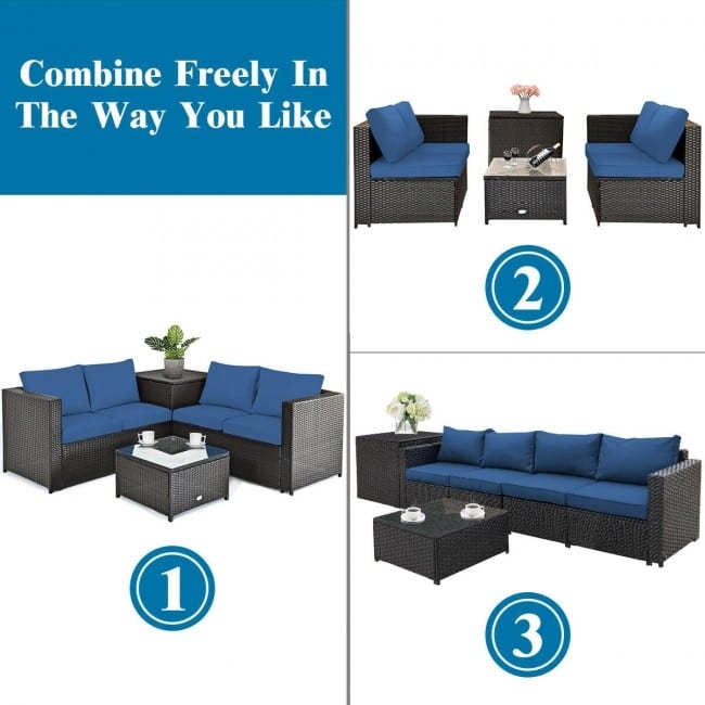 4 Pieces Outdoor Patio Rattan Furniture Set with Cushioned Loveseat and Storage Box - 47.5" x 26" x 26" (L x W x H)