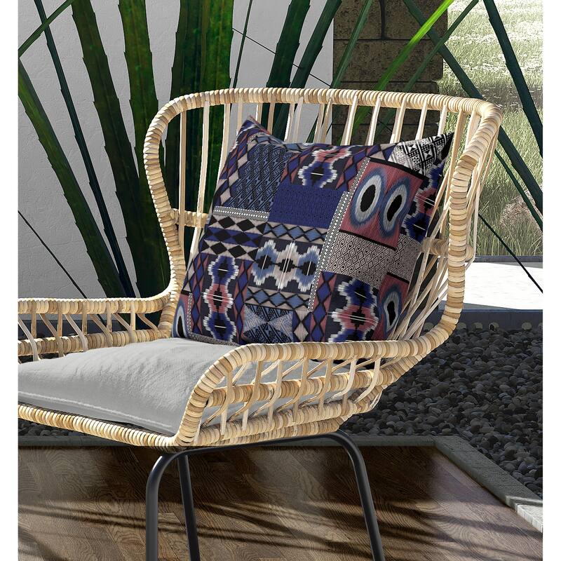 Patched Perfection Indoor/Outdoor Reversible Throw Pillow Blue and Rose