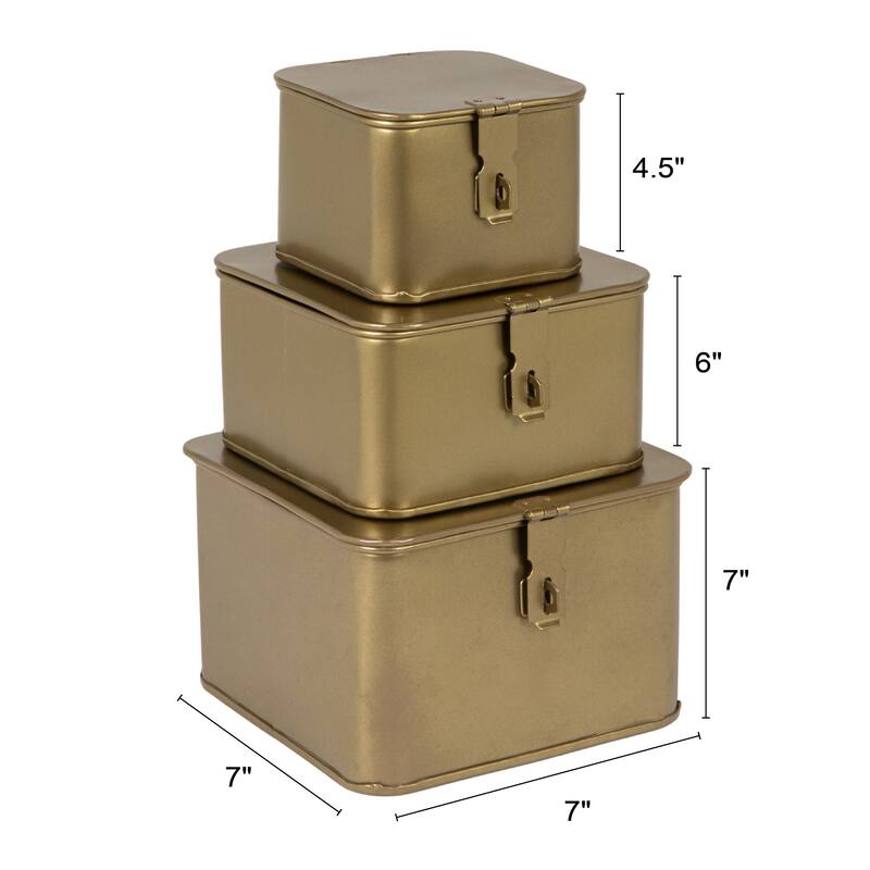 Decorative Metal Boxes with Lid, Set of 3
