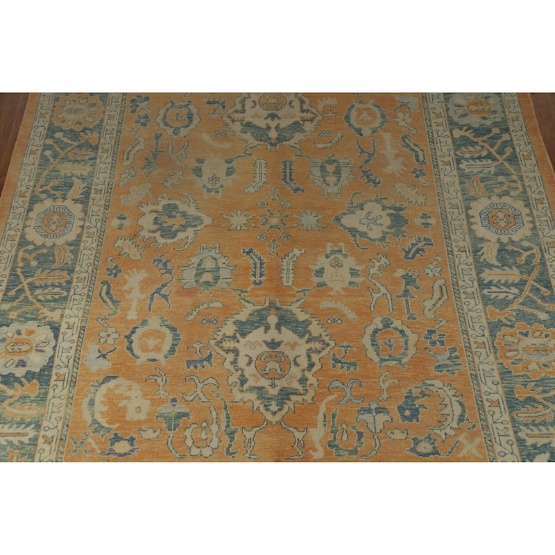 Hand Knotted Oriental 100% Wool Carpet Transitional All-Over Oranges & Rust Oushak Area Rug - 14' 0'' X 10' 5''