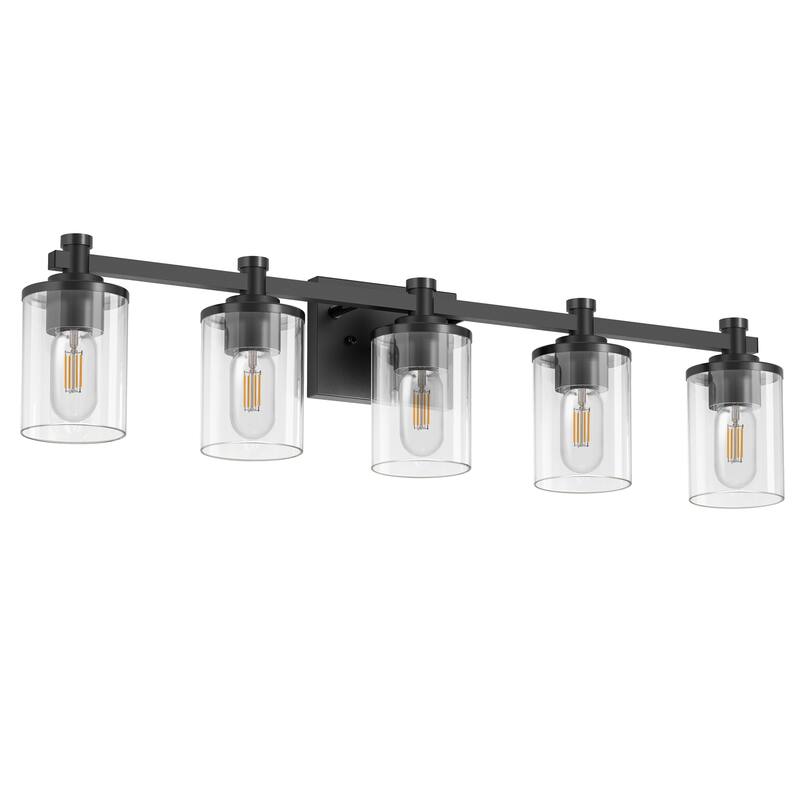 YANSUN 33 in. 5-Light Black Metal Vanity Light Fixtures with Round Clear Glass Shades for Stylish Bathrooms - 33*5.3*8