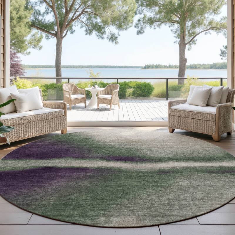 Machine Washable Indoor/ Outdoor Modern Landscape Chantille Rug - Fern - 8' x 8'