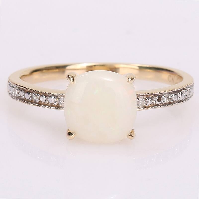 Miadora 10k Yellow Gold Cushion-cut Opal and Diamond Accent Solitaire Engagement Ring