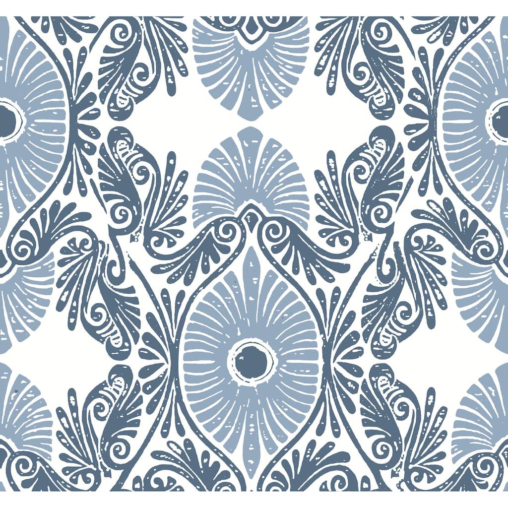 A-Street Prints Villa Blue Embellished Ogee Wallpaper