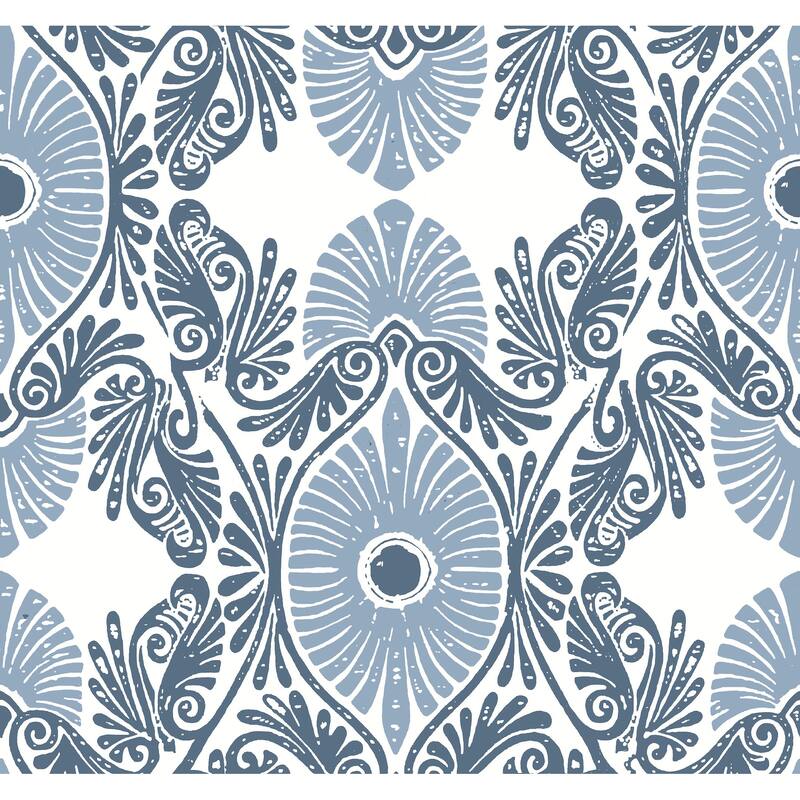 A-Street Prints Villa Blue Embellished Ogee Wallpaper
